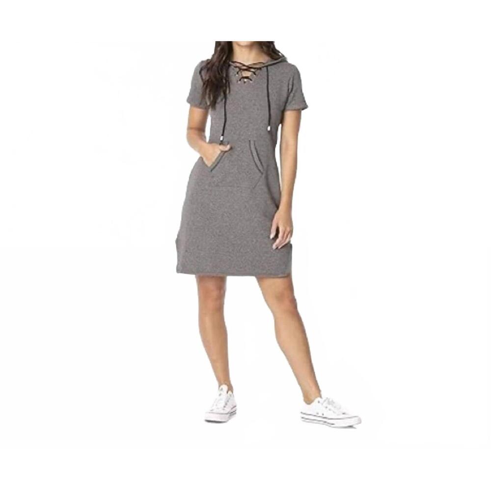 NEW KICKEE women's fleece hooded dress in heathered zebra